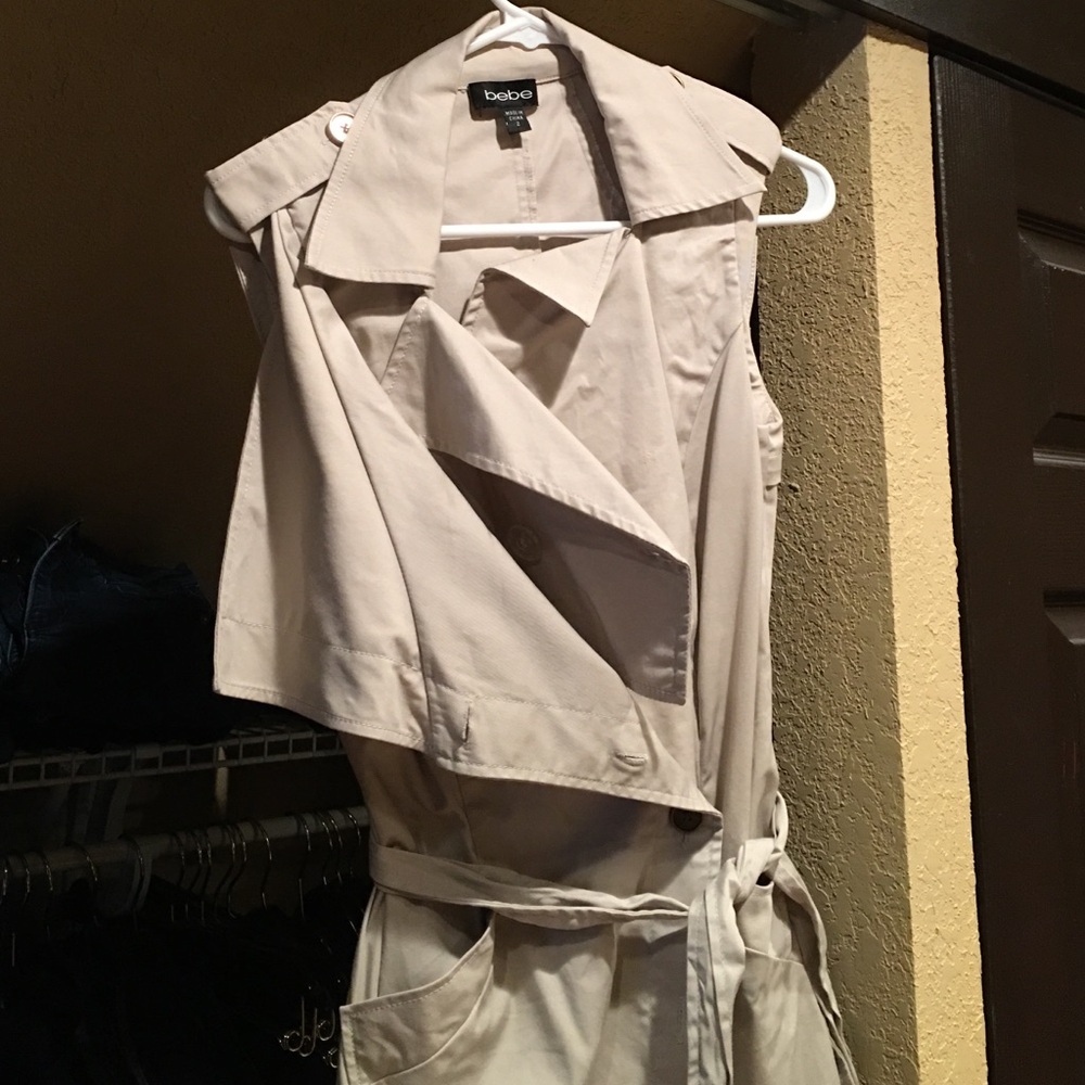 bebe Light Beige Asymmetrical Sleeveless Trench Dress